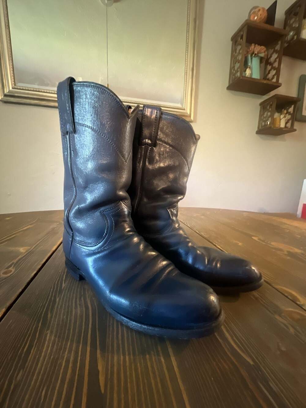 Justin Roper Cowboy Boots Size 6 B Gun Metal Blue Leather Western